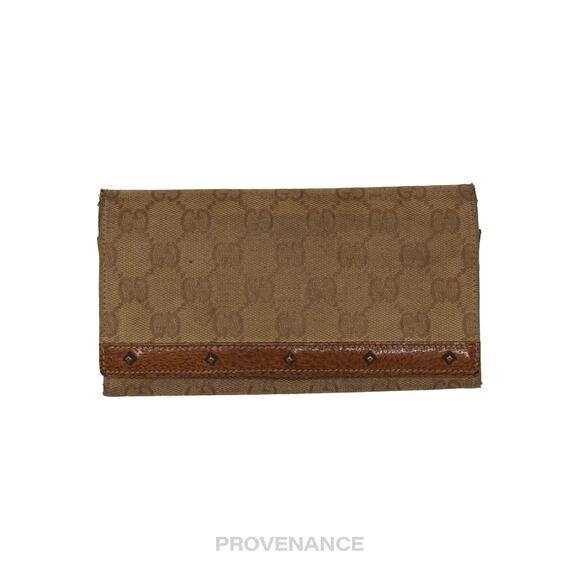 🔴 Gucci Long Wallet - GG Canvas Brown Studded - Picture 1 of 10